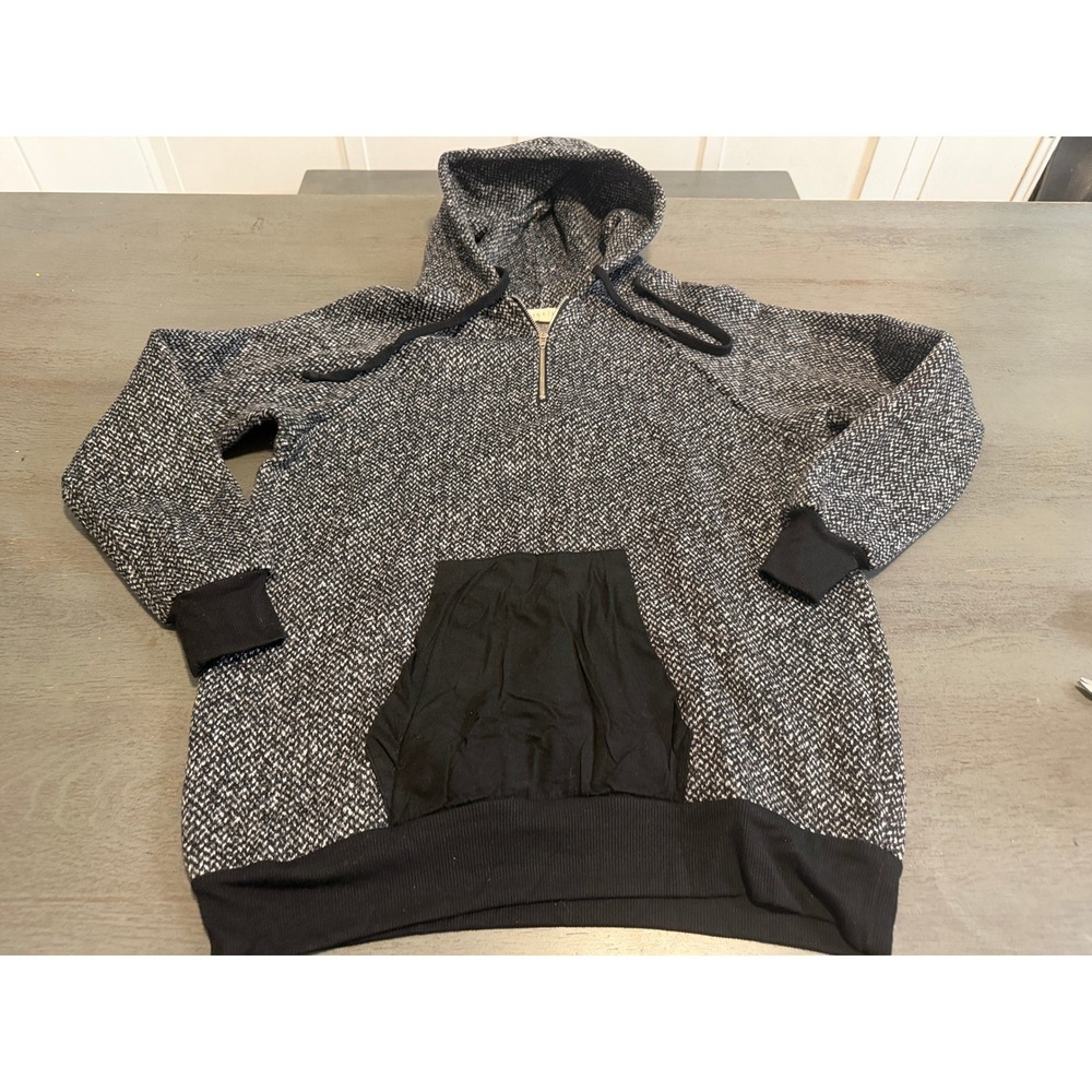 A Fine Line Quarter Zip Hoodie Herringbone Knit Black White Large Made in USA